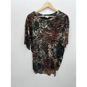 Akademiks Mens Y2K Animal Print Long Lined T-Shirt‎ Sz XL Grunge Streetwear